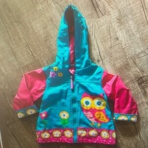 Kids' Owl Hooded Rain Jacket - Teal & Pink